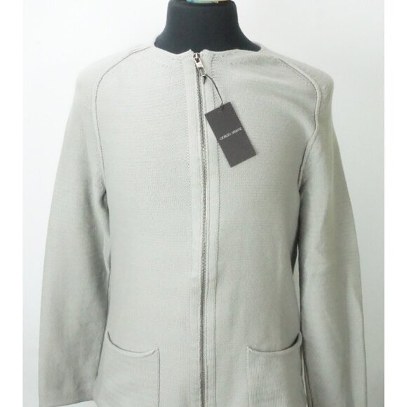 Giorgio Armani Black Label Gray Cashmere Blend Full Zip Woven